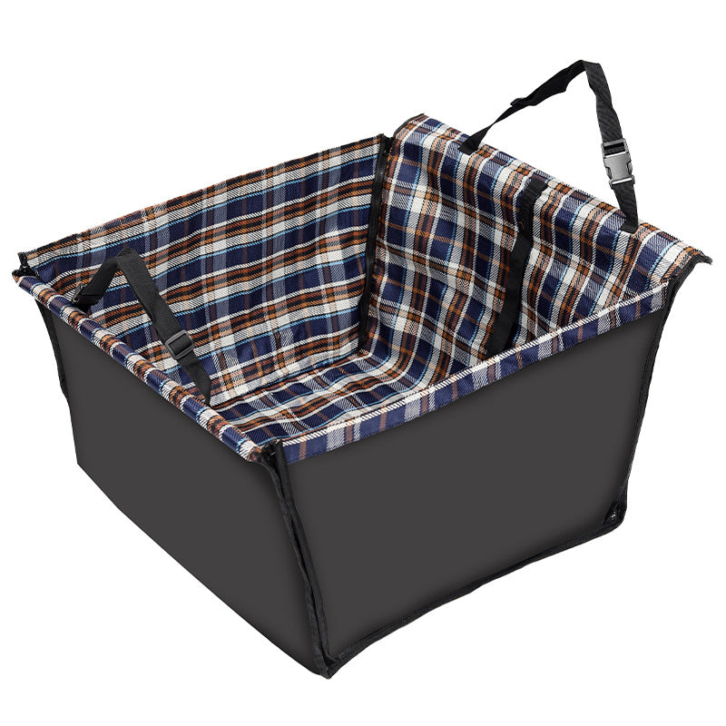 Solo Seat Car Basket in Blue Grid, a navy check pattern