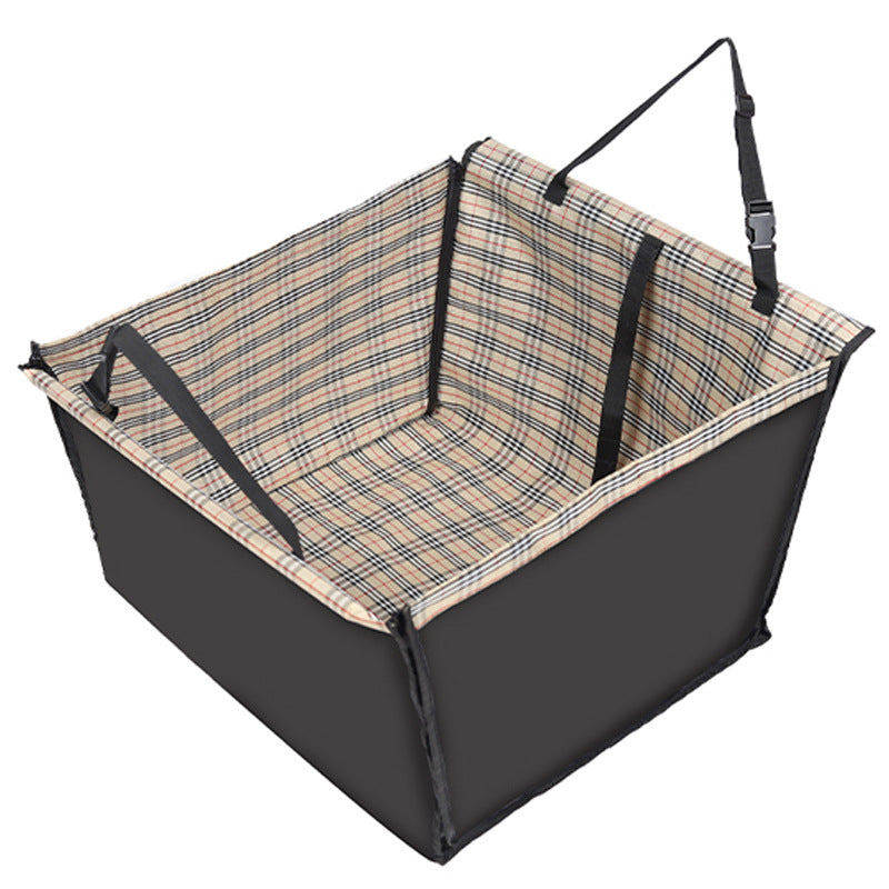 Solo Seat Car Basket in Beige Grid, a beige check pattern