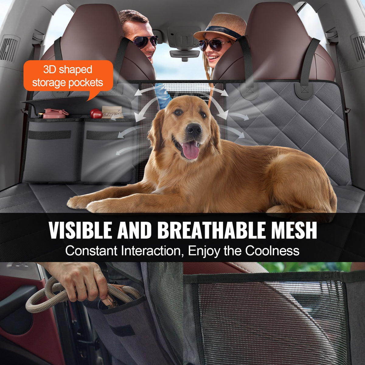 Mesh window and storage pockets on the Backseat Hammock