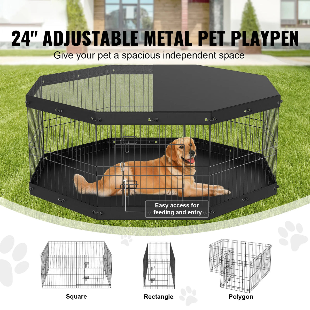 Dog lying in the Campsite Folding Playpen, with square, rectangle and octagon layouts