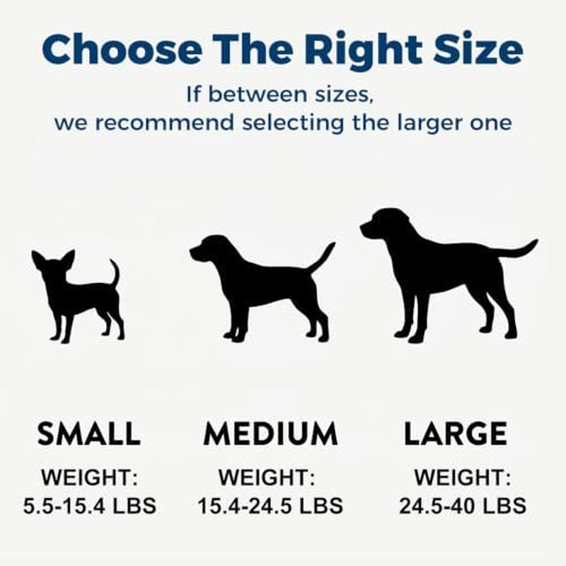 Size guide by dog weight for the Lift and Carry Support Sling