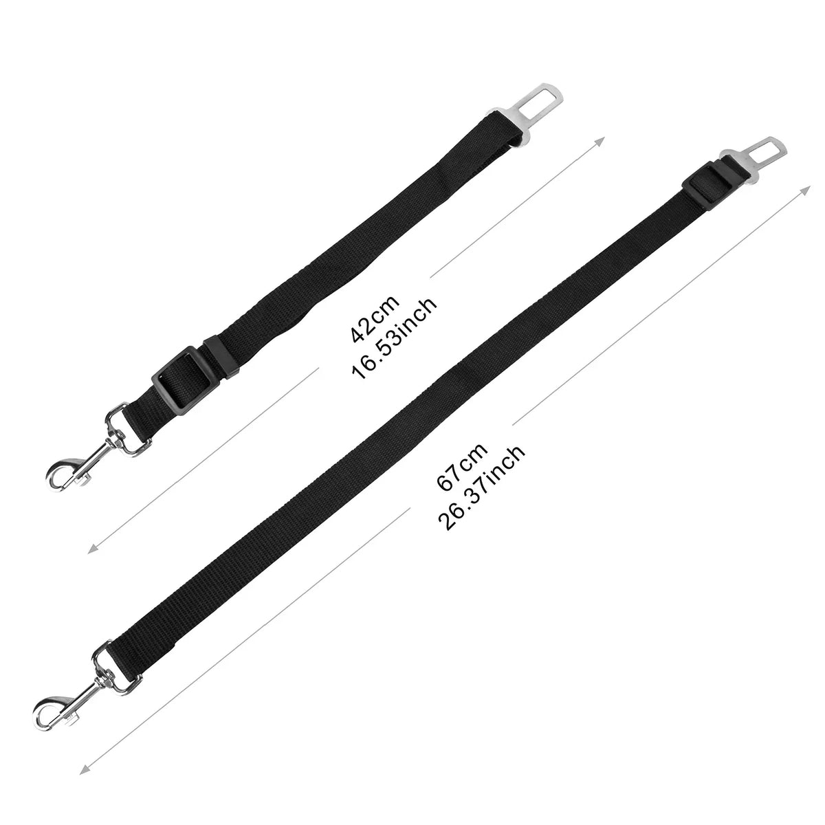 Buckle-In Seat Belt Tether length, adjustable from 16.5 to 26.4 in