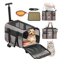 Jetset Rolling Pet Carrier with a dog, a cat and the folding bowl