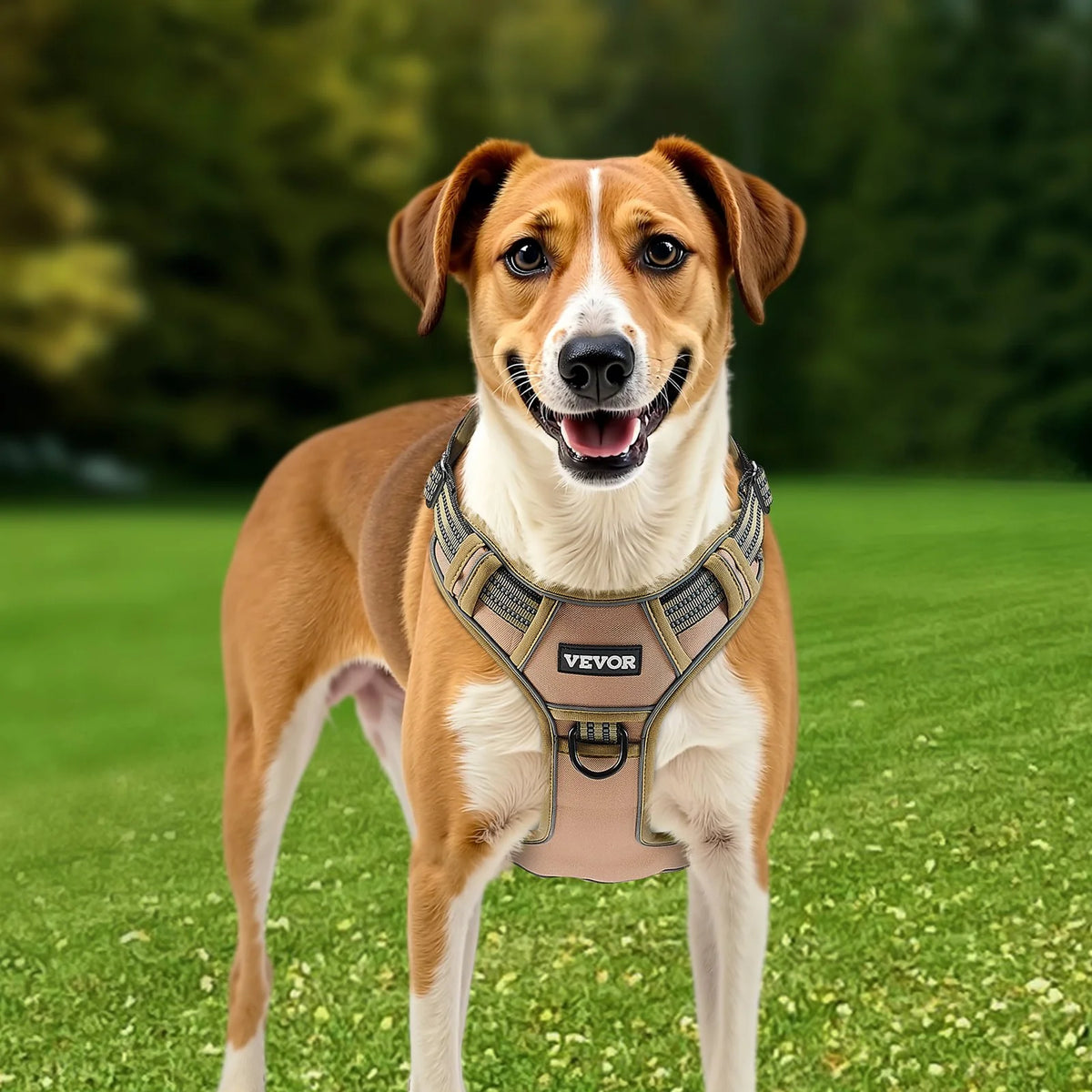 Dog outdoors wearing the Basecamp Tactical Harness